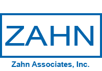 Logo for Zahn Associates, Inc. featuring the word "ZAHN" in large blue letters inside a blue rectangular border, with the company name below in smaller blue text.