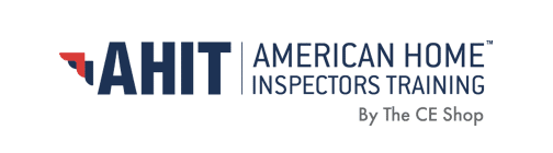 AHIT American Home Inspectors Training logo with a red and blue wing graphic and the text "By The CE Shop.