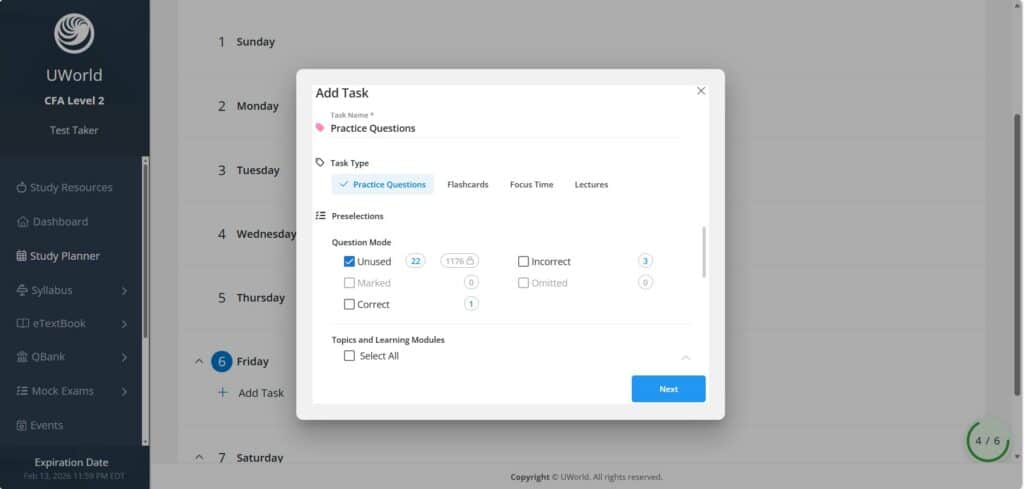 UWorld for CFA Level 2 practice questions