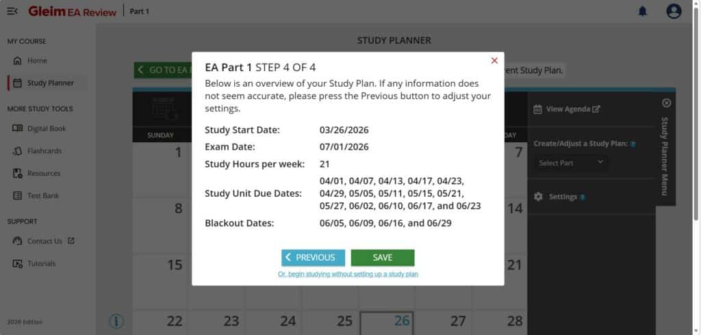 Gleim EA study planner