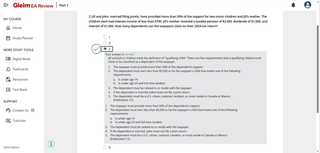 Gleim EA practice question