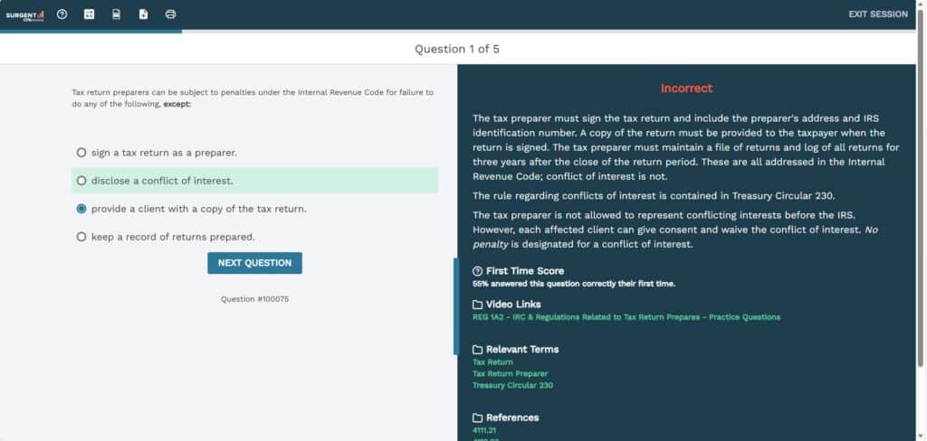 Surgent CPA Review answer explanations